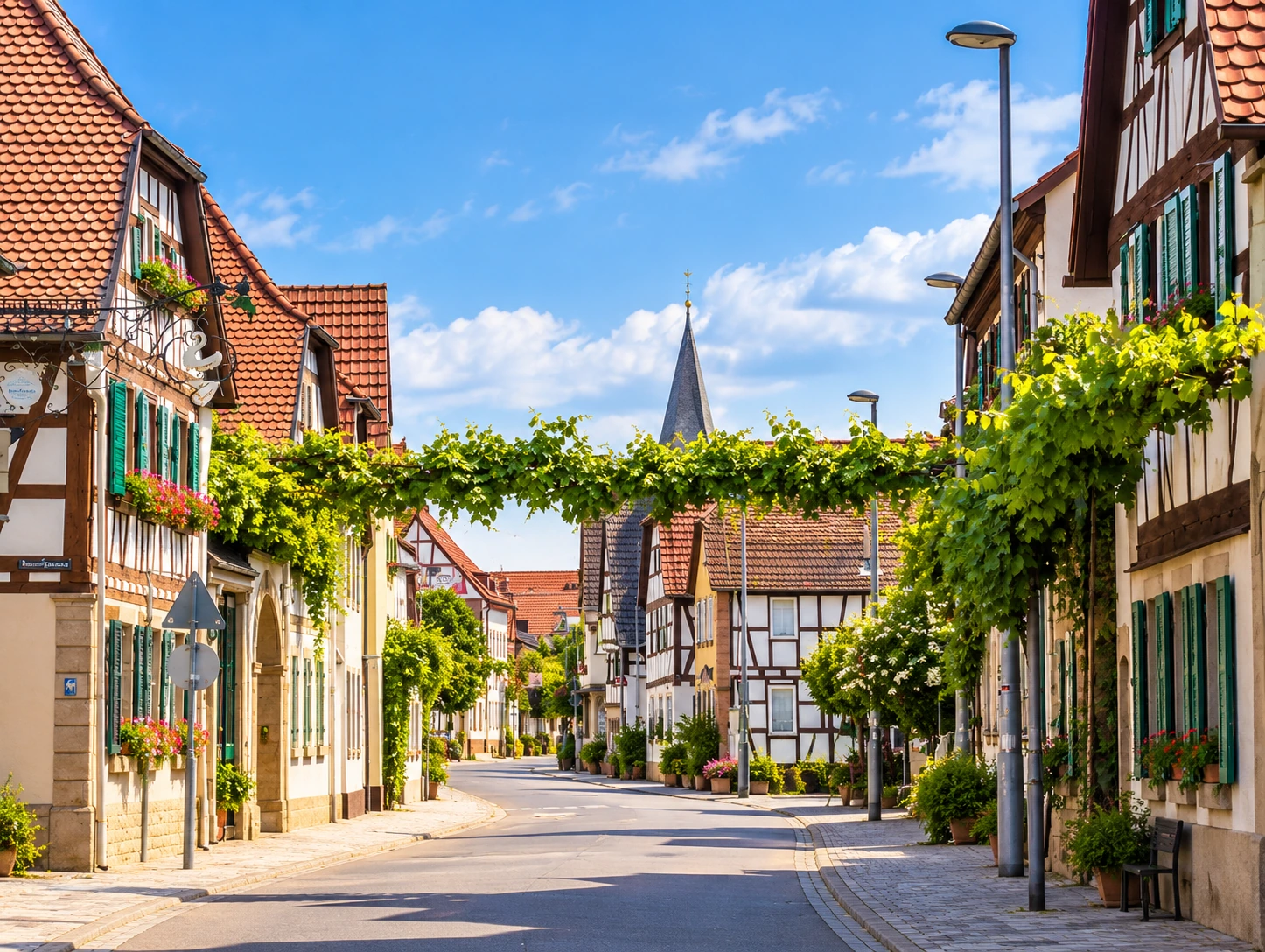 Historische Wohnstraße in Haßloch in der Pfalz mit gewachsener Bebauung