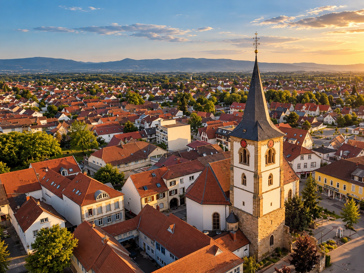 Luftaufnahme von Haßloch in der Pfalz mit Ortsbebauung und unterschiedlichen Wohnlagen
